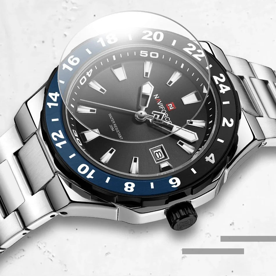 Naviforce Montre Homme Luxe Sport Quartz Horloge Calendrier Lumineux Étanche En Acier Inoxydable by LSDLBoutique.ch