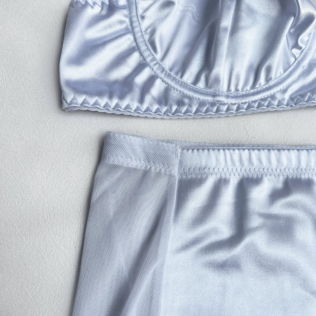 Ellolace Dessous-Set, feiner Satin und Spitze, Rot, 5-teilig