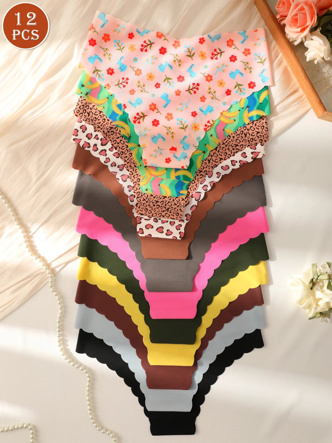 Culottes Triangulaires Femmes à Bords Ondulés Multicolores Lot de 12