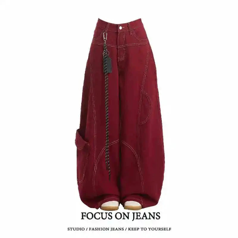 Unisex High-Waisted Haribo Baggy Jeans Y2K Rot