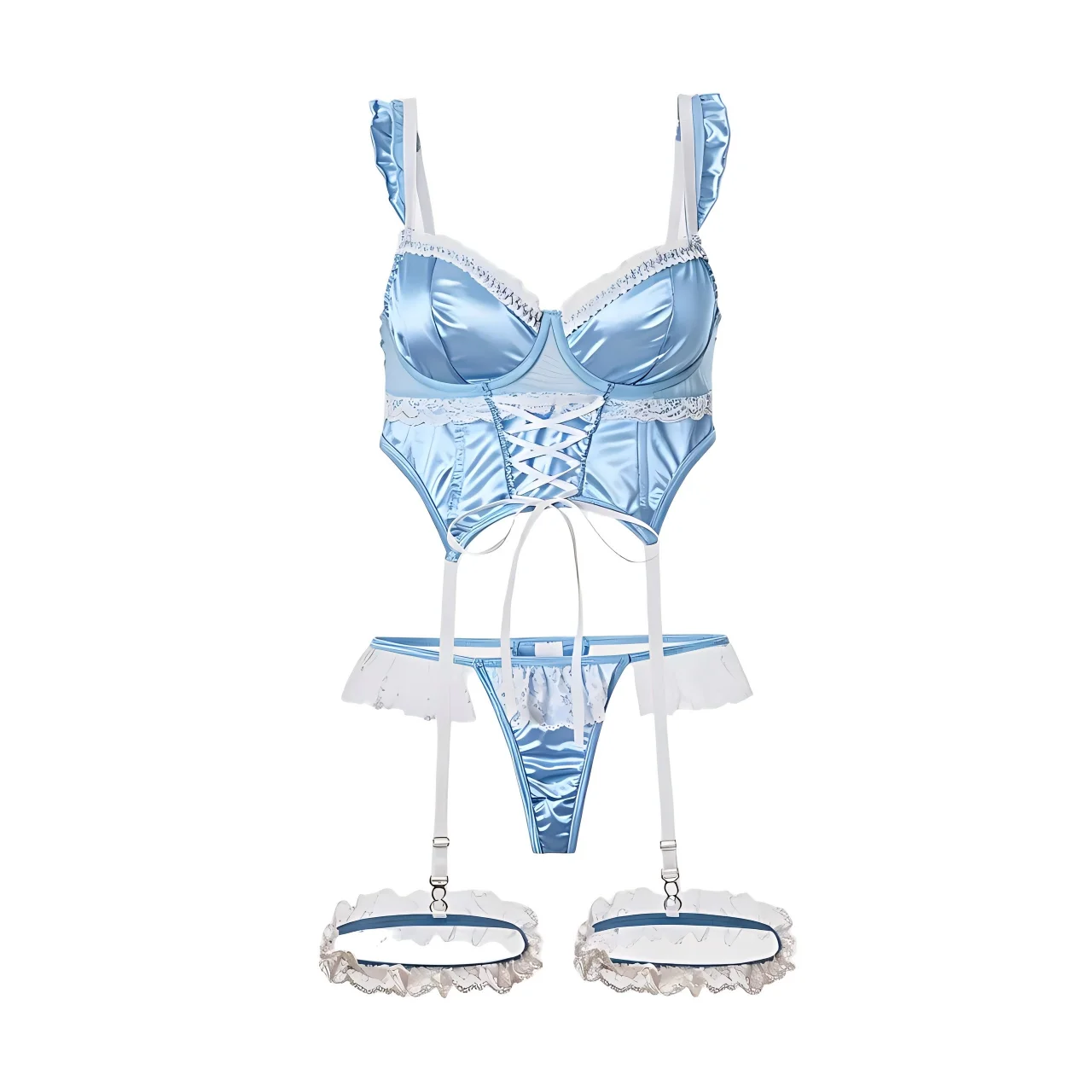 Ensemble lingerie satin jacquard – Bustier cœur, laçage devant