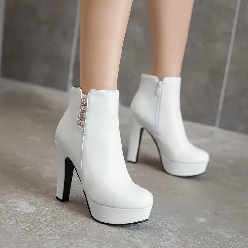 Bottines Femme Cristal Fleur Talons Hauts Zip Pour Hiver