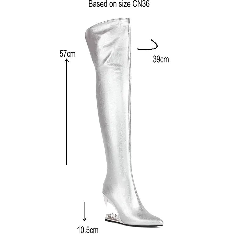 Cuissardes Femme Hautes Au Dessus Du Genou Mollets Larges Dents Tigre Requin