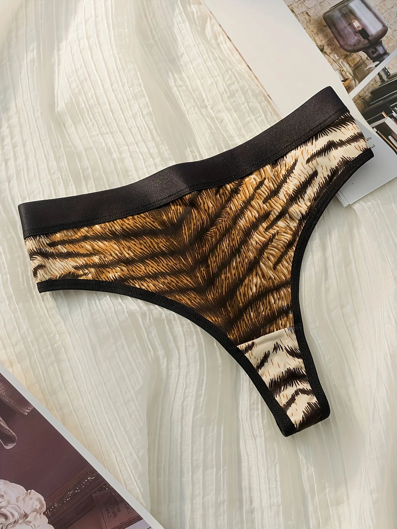 Culotte String Imprimé Animal Léopard Zèbre Tigre Doublure Coton