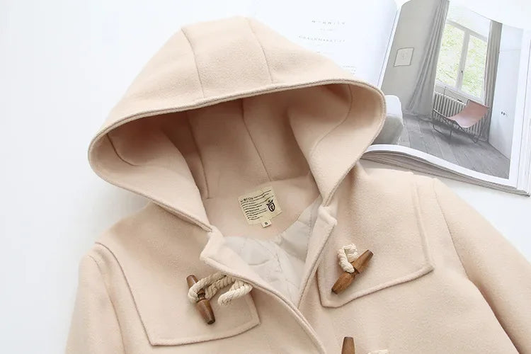 Manteau Long En Laine Avec Boutons En Bois Et Poches