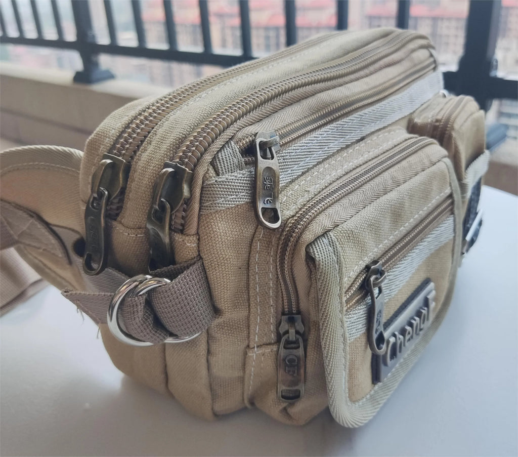 FXZLLQ Sac Banane Toile Multicouches Zip Poche Téléphone