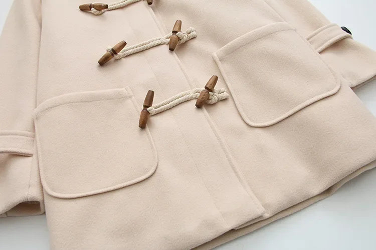 Manteau Long En Laine Avec Boutons En Bois Et Poches