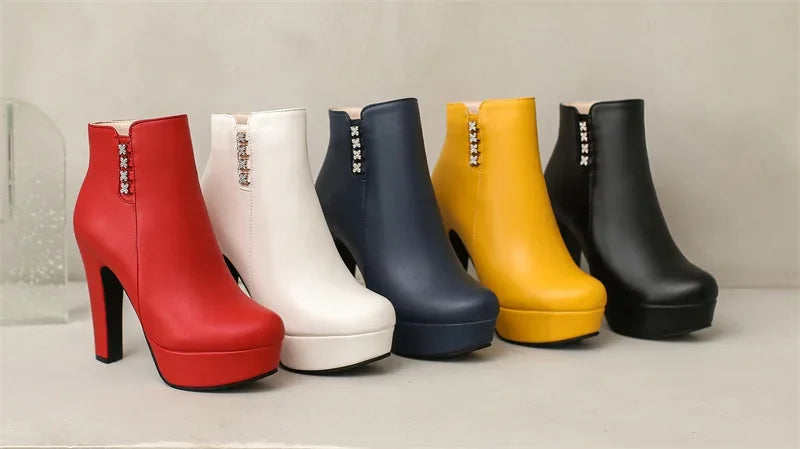 Bottines Femme Cristal Fleur Talons Hauts Zip Pour Hiver