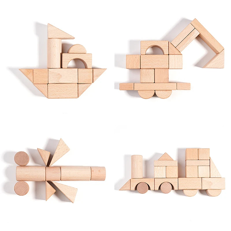 Blocs De Construction En Bois Montessori Avec Seau Et Tri De Formes 100 Pièces Pour Développement Éducatif by LSDLBoutique.ch