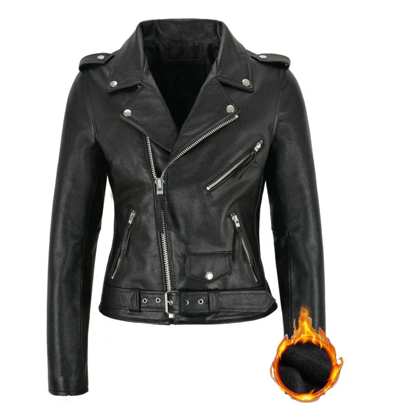 Veste Moto Cuir Noire Femme Style Punk Fermeture Éclair