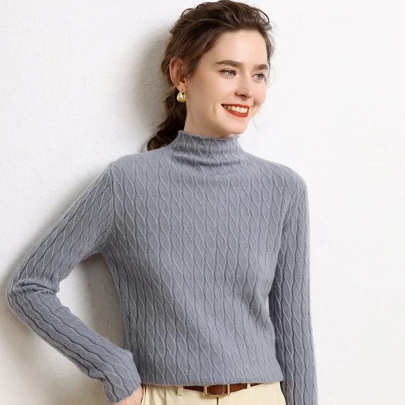 Pull Chaud Femme Cachemire Torsadé Manches Longues by LSDLBoutique.ch