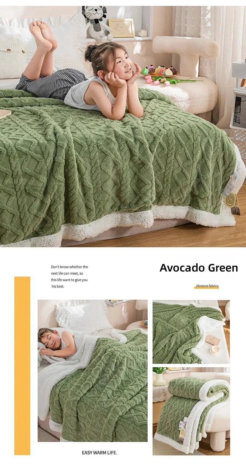 CARA CARLE Korallenfarbene Sherpa-Decke Doppelfleece