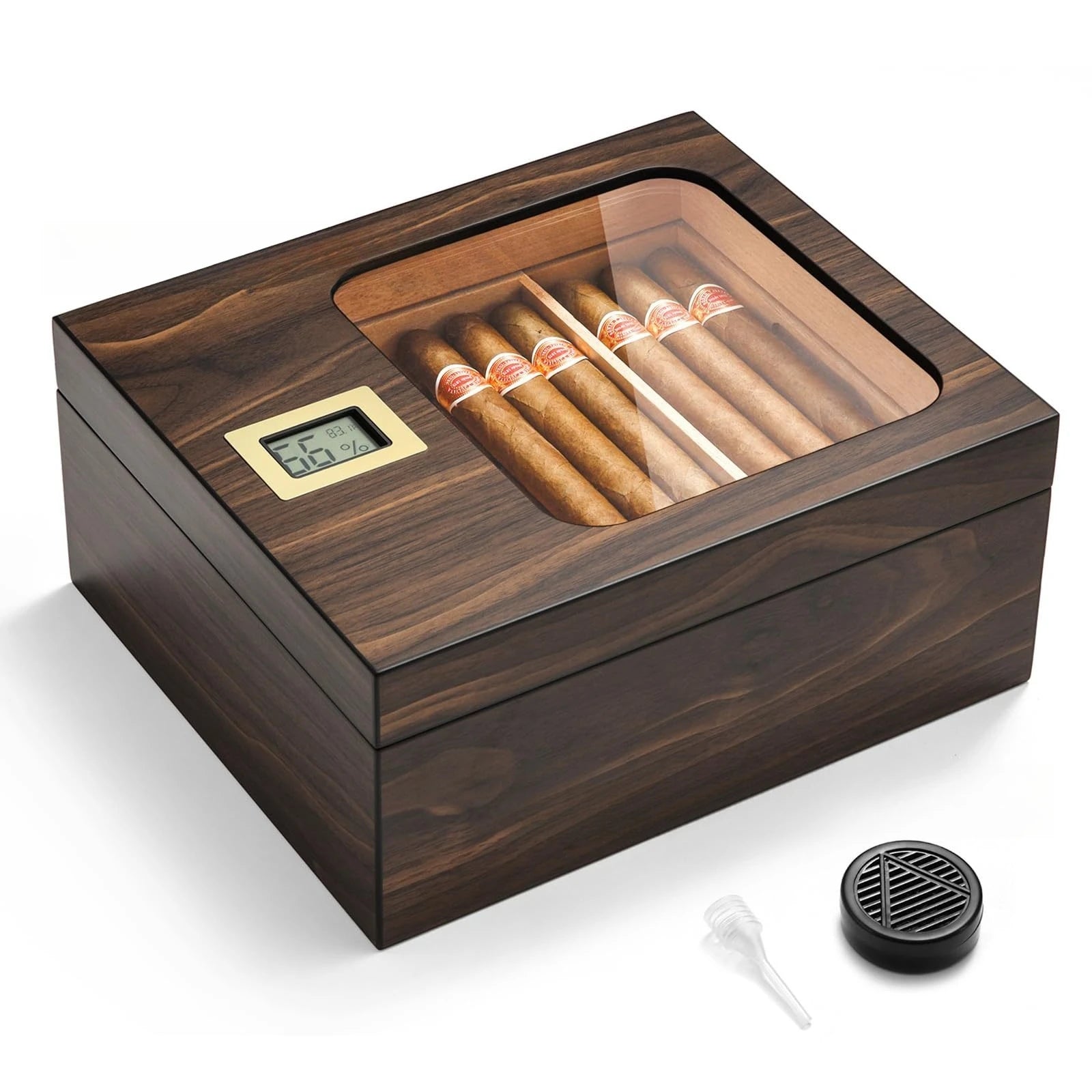 Elegant Wooden Cigar Humidor – Transparent Lid, Ideal for Cigar Storage & Aging, Perfect for Collectors