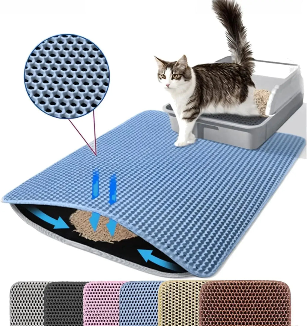 Tapis de litière pour chat LSDLBoutique bleu – double couche antidérapante, surface perforée