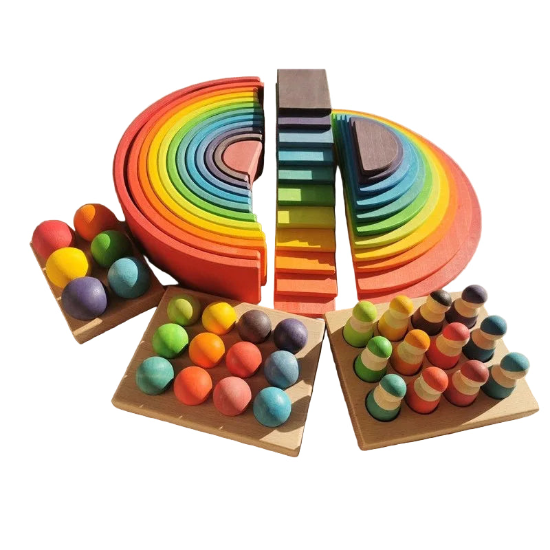Jouets Bois Montessori Arc En Ciel Formes Empilables Tilleul Colorés Pour Développement Sensoriel Et Motricité by LSDLBoutique.ch