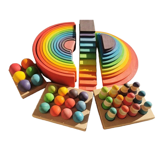 Jouets Bois Montessori Arc En Ciel Formes Empilables Tilleul Colorés Pour Développement Sensoriel Et Motricité by LSDLBoutique.ch