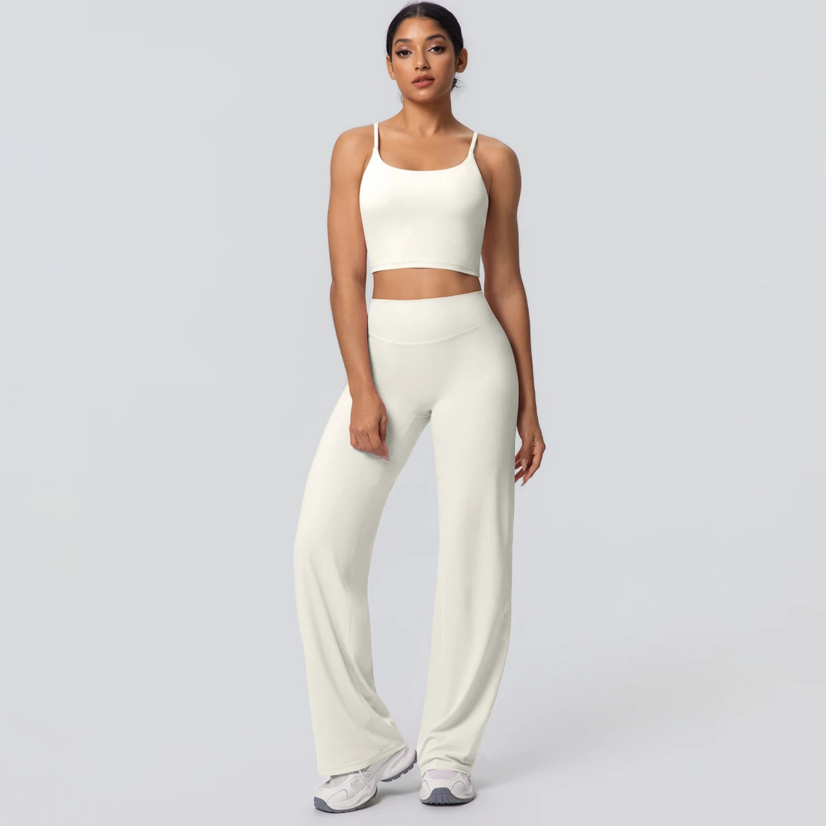 Ensemble Sport Femme Bleu Clair Dos Nu Bretelles Pantalon Taille Haute