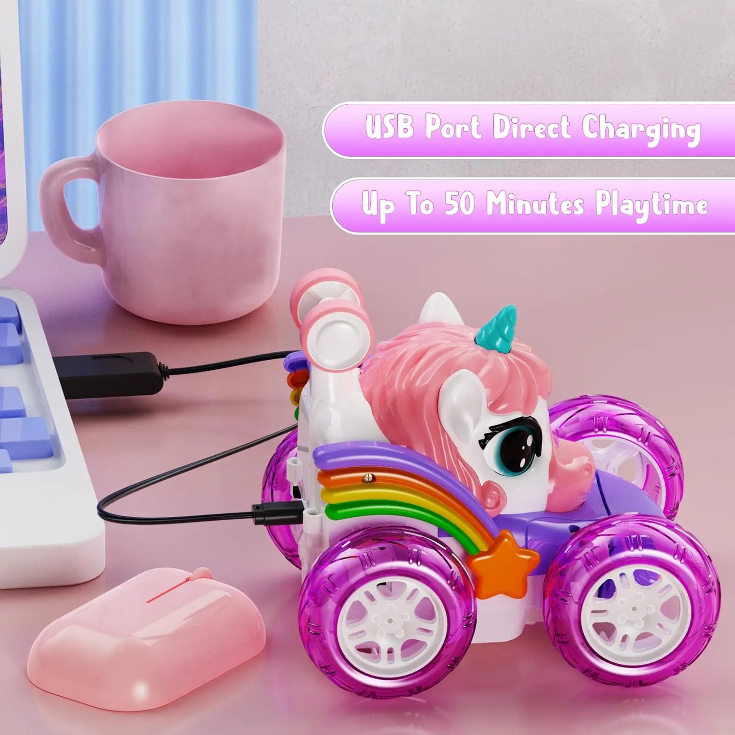 Licorne RC voiture télécommande licorne jouets électriques dessin animé mignon jouets créatif amusant émettant de la lumière poupée fille cadeaux by LSDLBoutique.ch