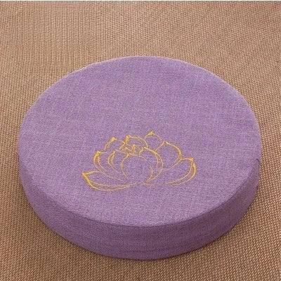 Coussin Méditation Lin Yoga 40x6 cm Motif Lotus Doré Violet