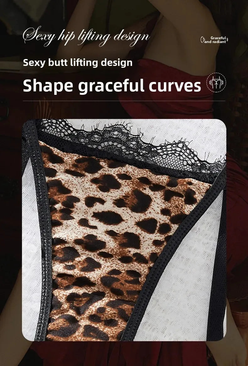 Les Secrets de Léa Ensemble Sous Vetements Maille Creuse Léopard Chaîne Métal