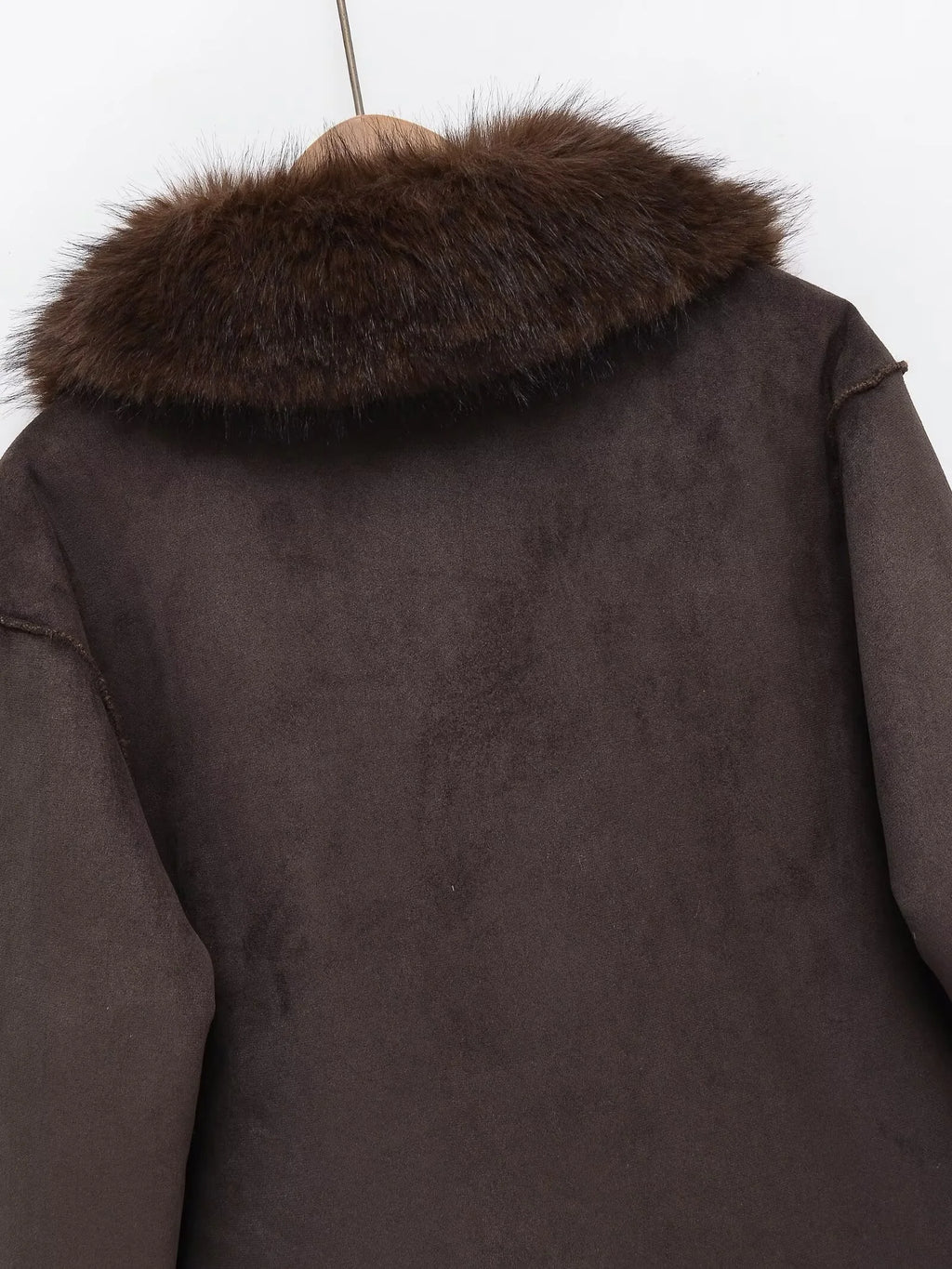 Veste Décontractée Femme Réversible Col En Fausse Fourrure Marron