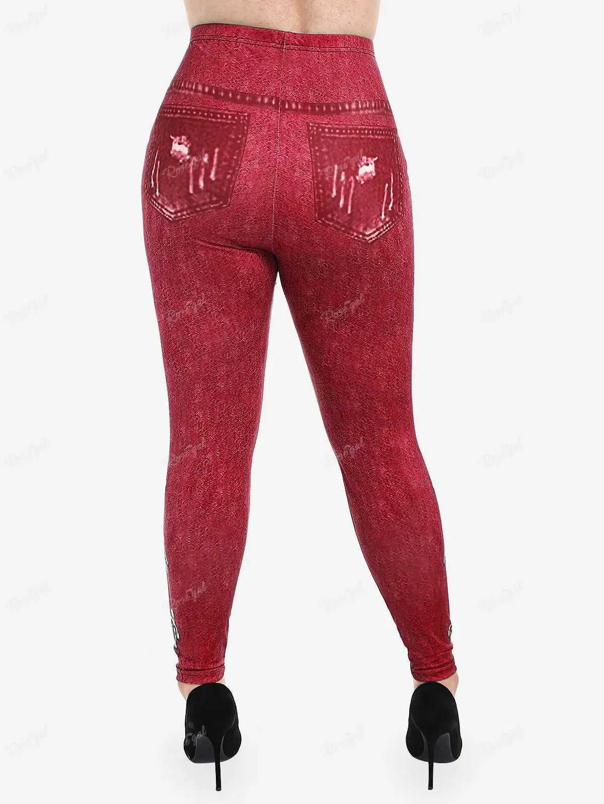 Legging Gothique Grande Taille 5XL Imprimé Boucles Zip 3D Rose Gal