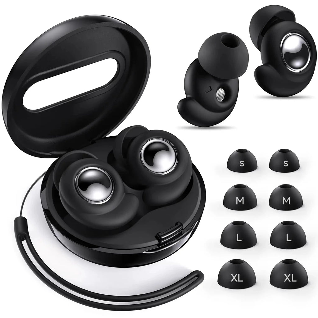 Bouchons d’oreilles anti-bruit pré-moulés noirs avec boîtier et 8 embouts S–XL, LSDLBoutique