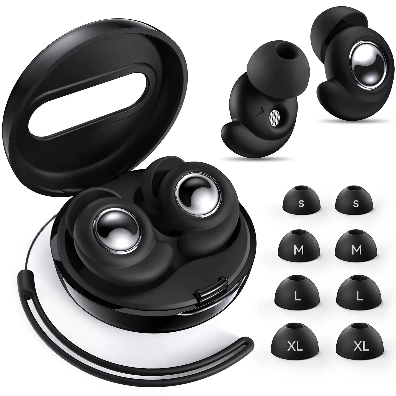 Bouchons d’oreilles anti-bruit pré-moulés noirs avec boîtier et 8 embouts S–XL, LSDLBoutique