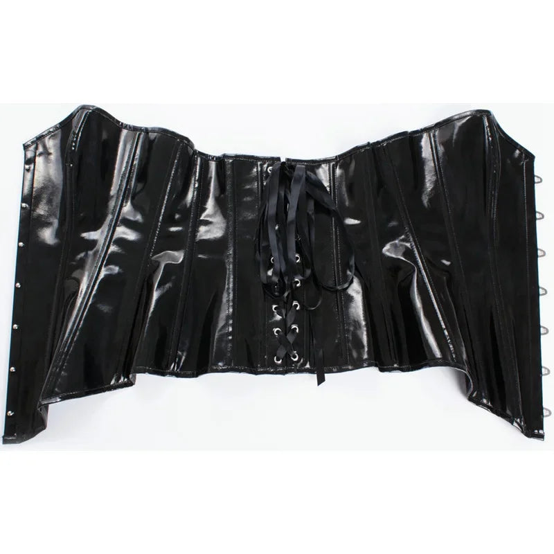 Black Vinyl Overbust Corselet – Front Zip, Back Lacing