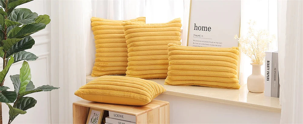 Olanly Taie Oreiller Fausse Fourrure Nordique Jaune Doré