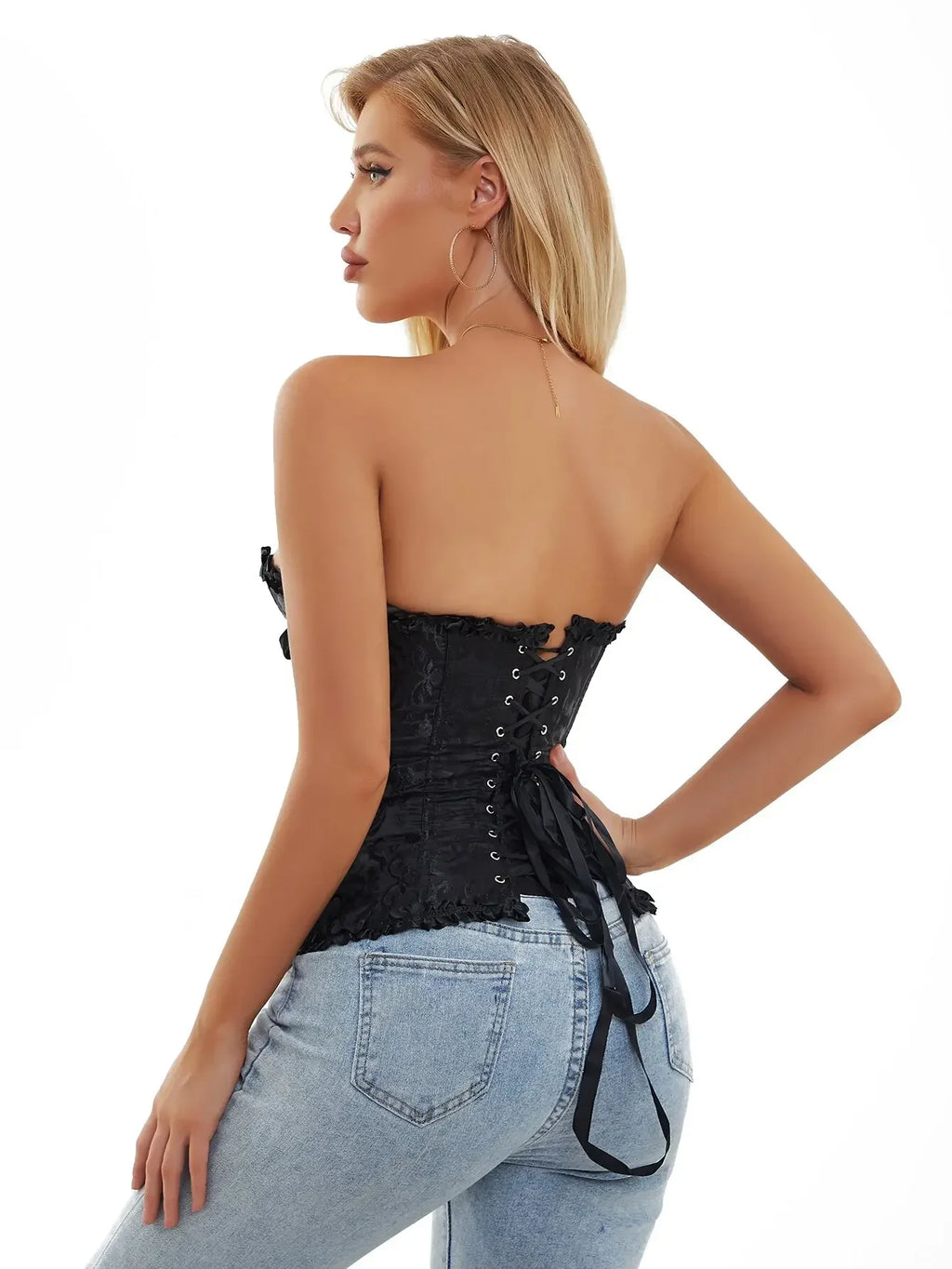 Corselet jacquard floral victorien – Fermeture busc devant