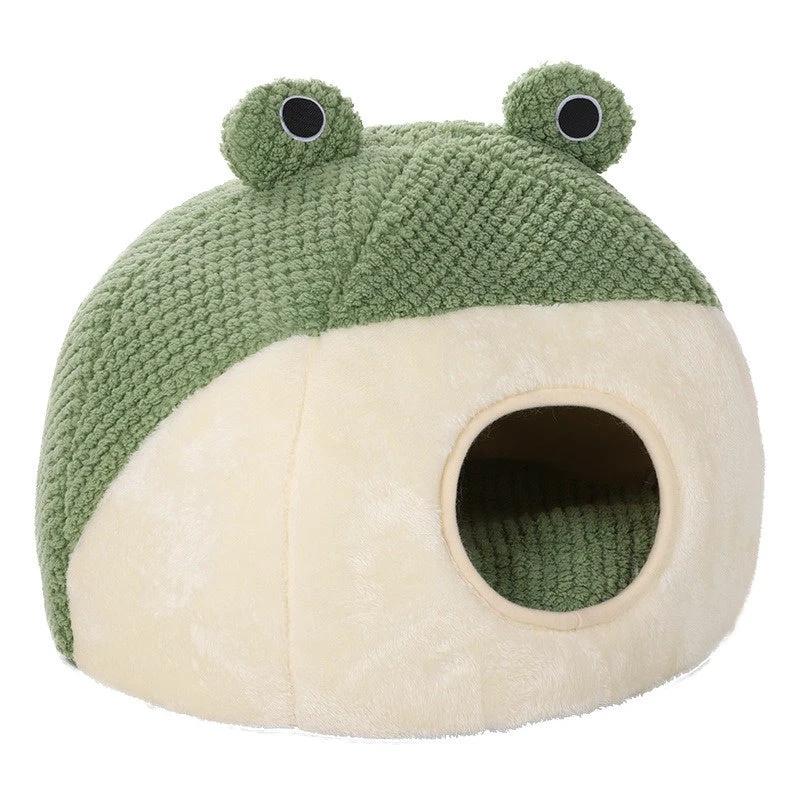 Nid Pour Animaux Grenouille Peluche Vert Semifermé
