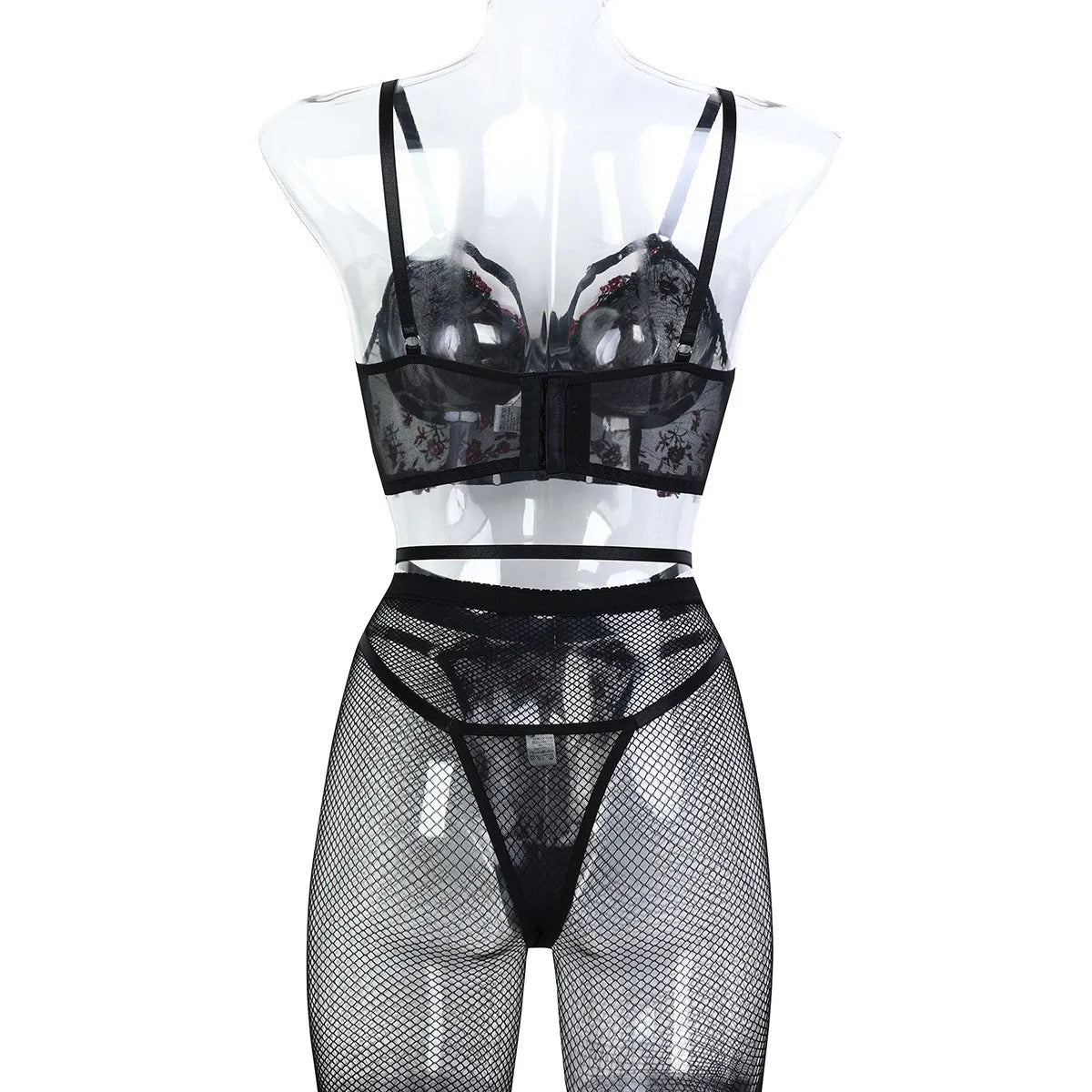 Diccvicc Ensemble Lingerie Corset Bandage Dentelle Florale Noir Rouge