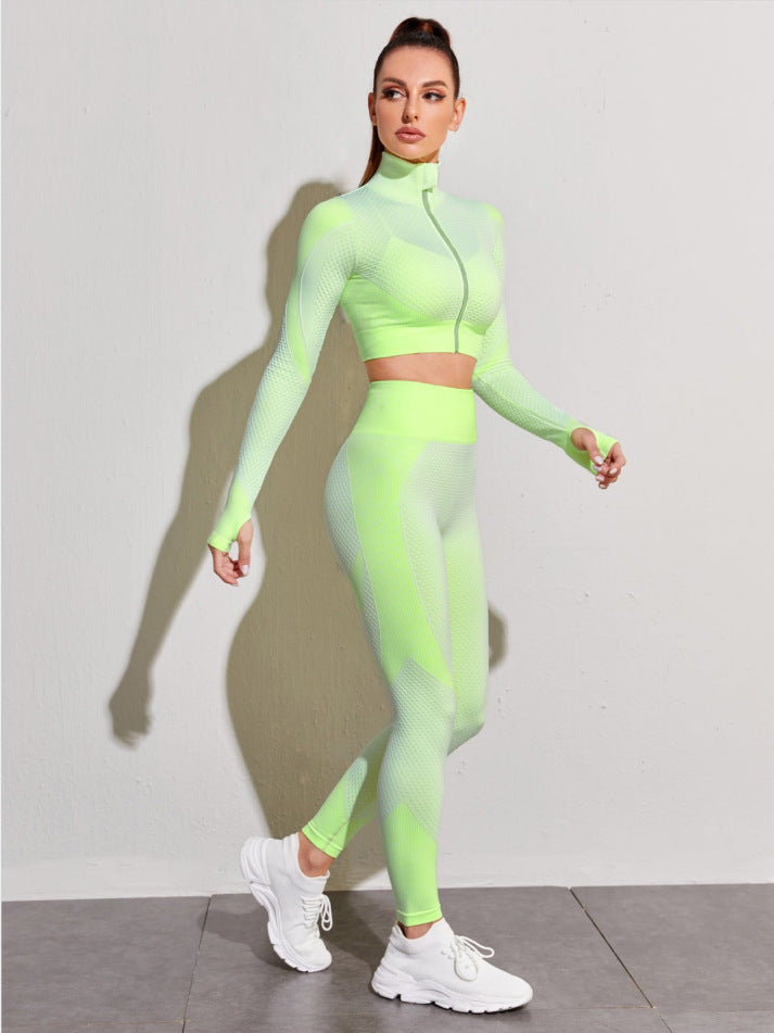 Ensemble Yoga Sans Couture Femme Haut Court Leggings Taille Haute Bleu