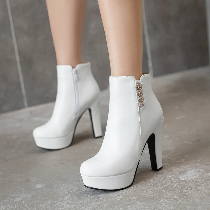 Bottines Femme Cristal Fleur Talons Hauts Zip Pour Hiver