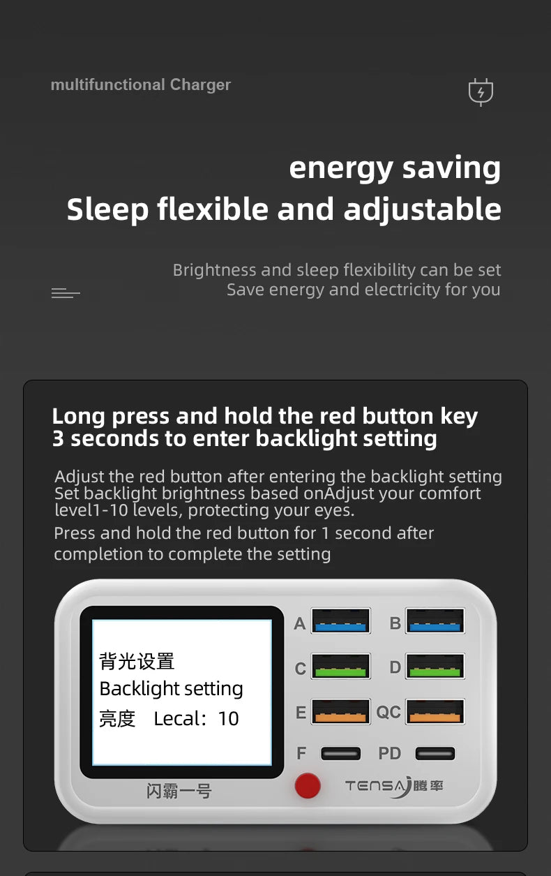 Tensa Station De Charge USB Sans Fil 8 Ports Qi PD
