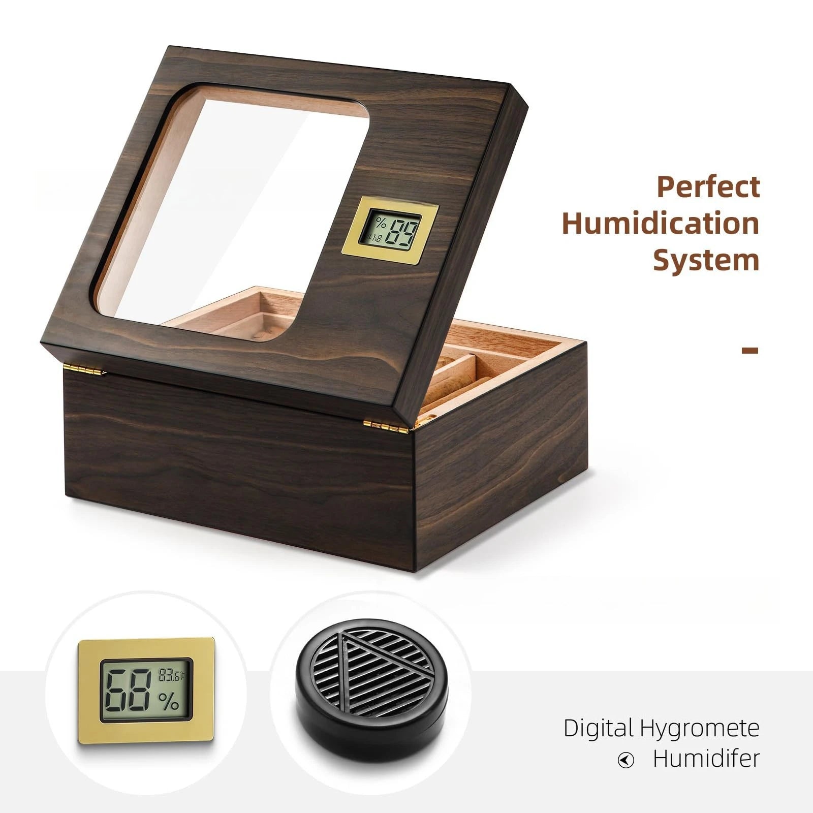 Elegant Wooden Cigar Humidor – Transparent Lid, Ideal for Cigar Storage & Aging, Perfect for Collectors