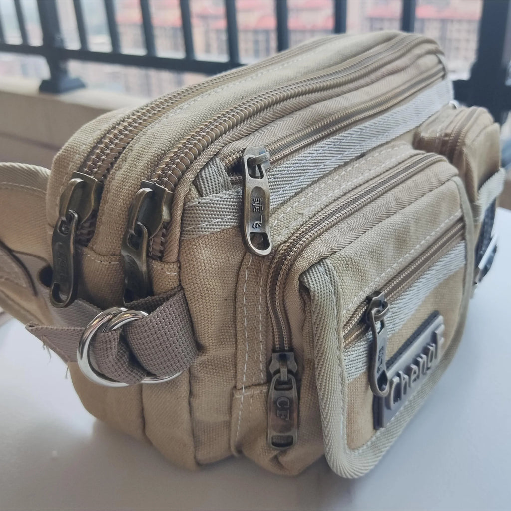 FXZLLQ Sac Banane Toile Multicouches Zip Poche Téléphone