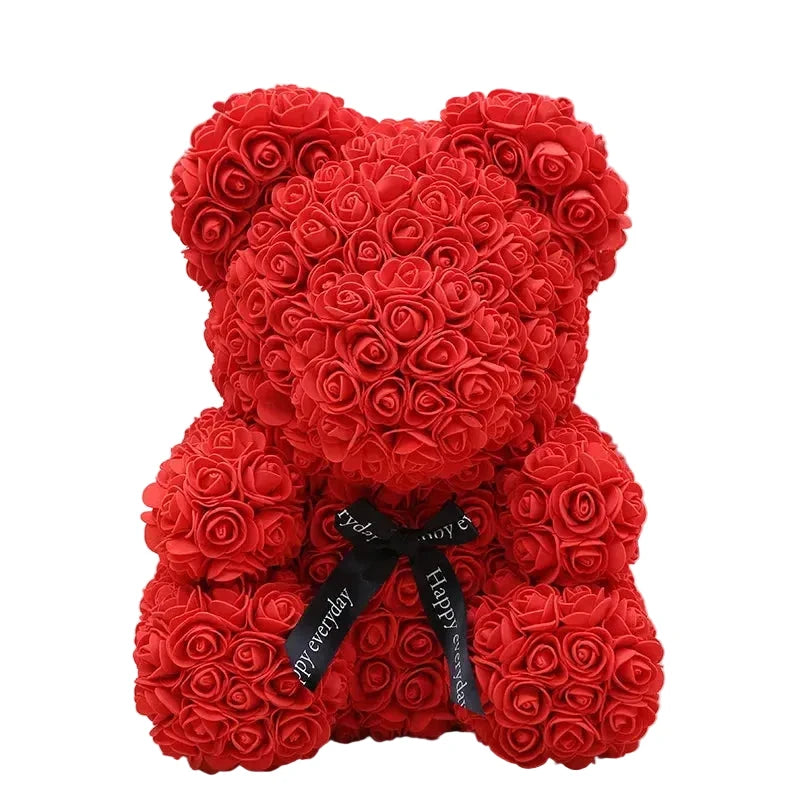 Ourson en roses éternelles avec boîte – 40 cm