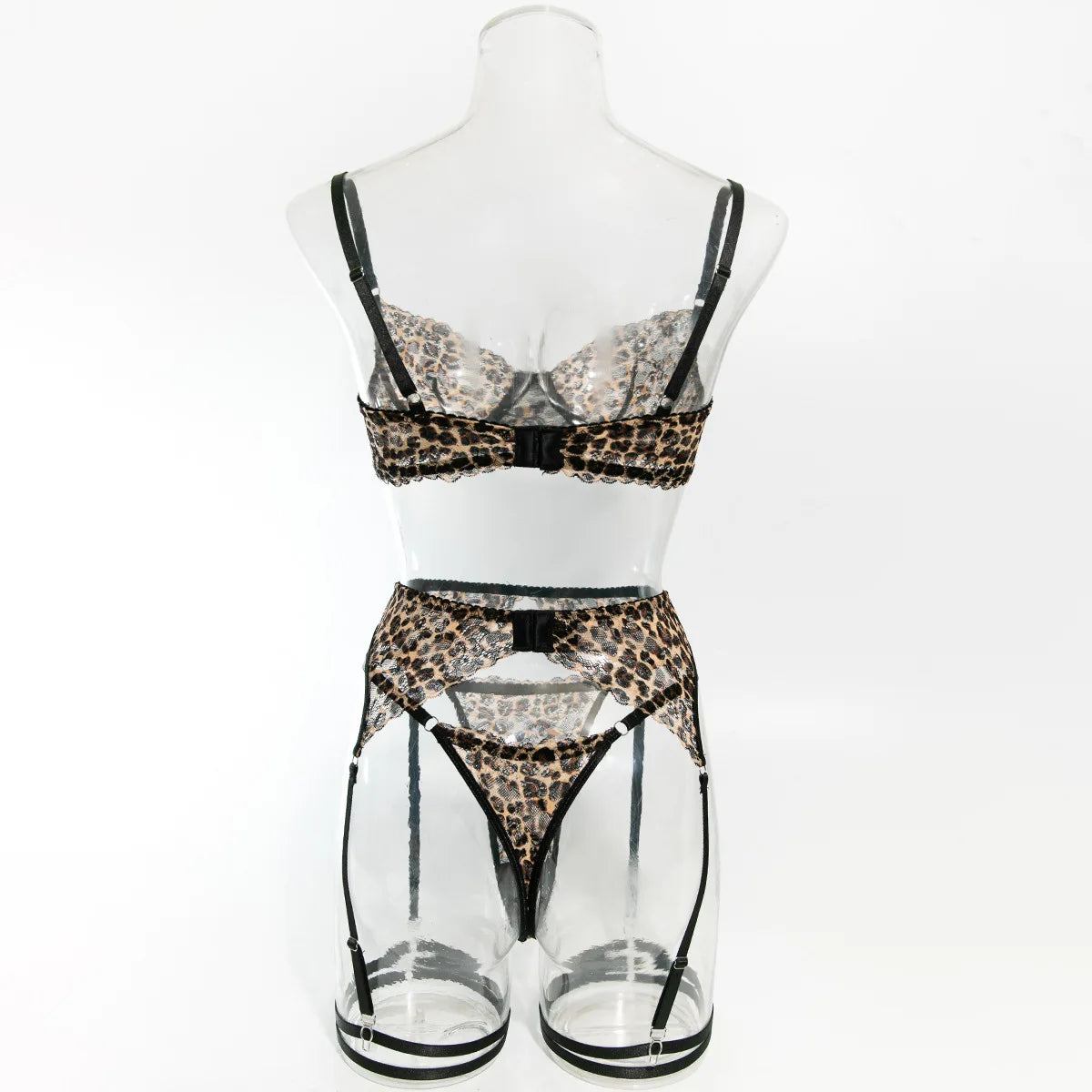 Krasapt 4-Piece Leopard Print Lingerie Set