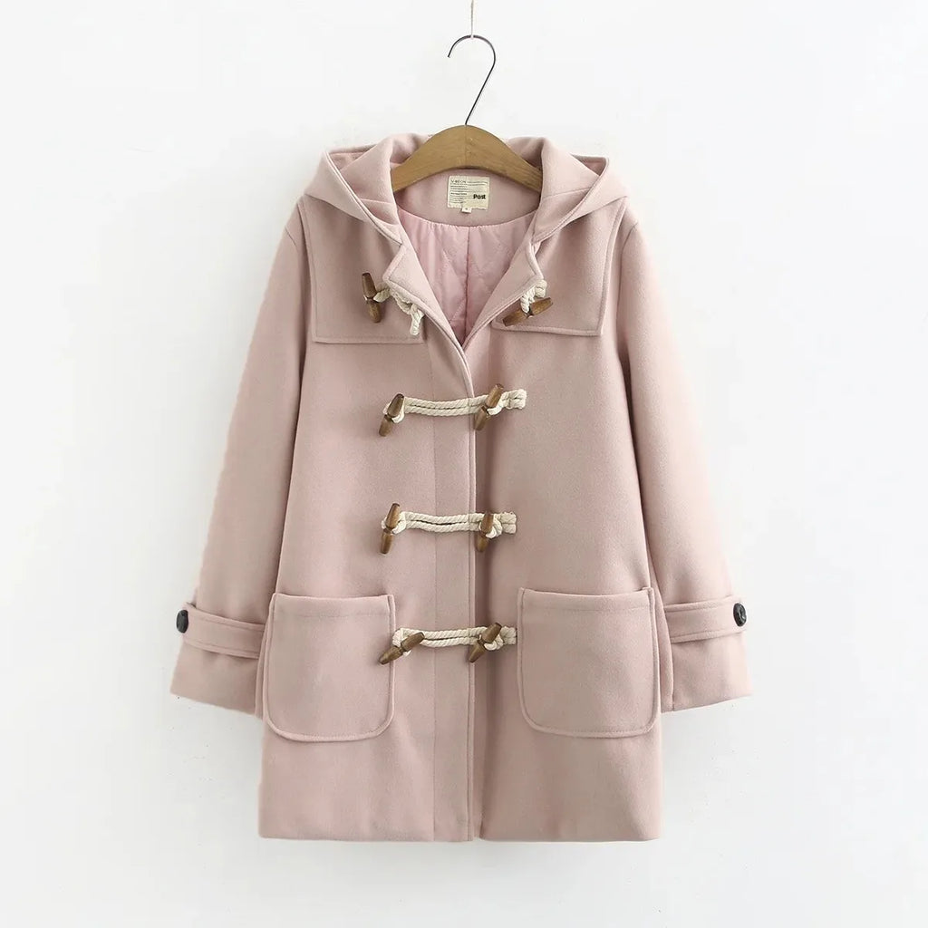 Manteau Long En Laine Avec Boutons En Bois Et Poches