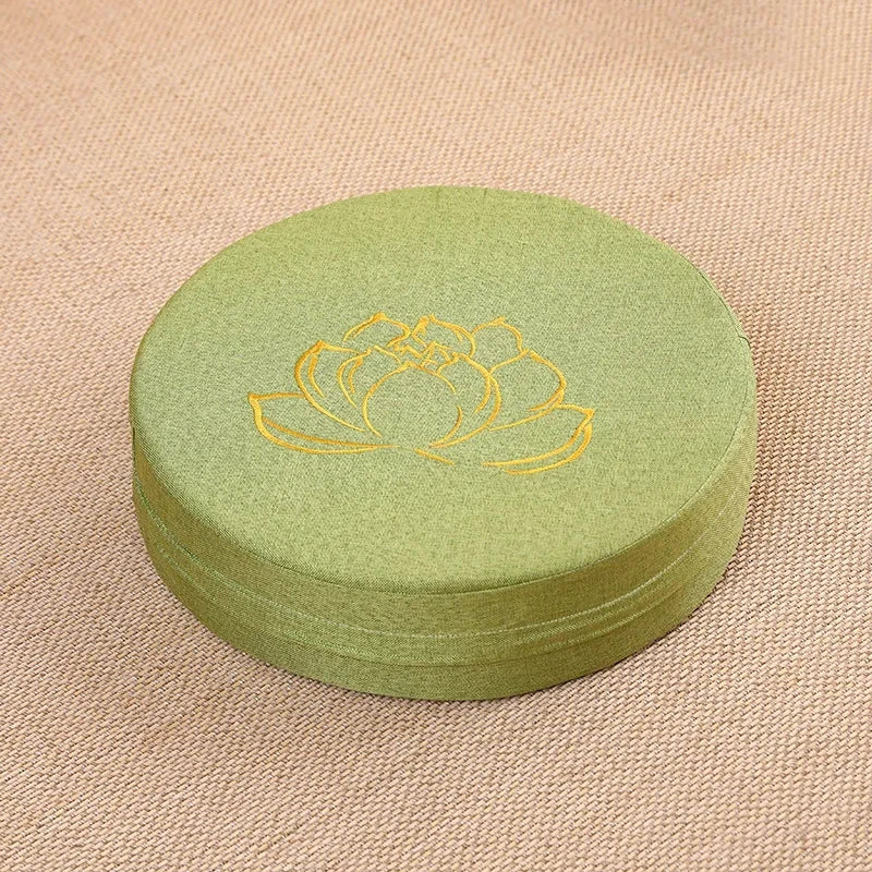 Coussin Méditation Lin Yoga 40x6 cm Motif Lotus Doré Violet