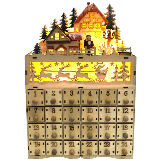 Calendrier de l’Avent en bois LED Maison de Noël – Décoration lumineuse & cadeau original | LSDLBoutique