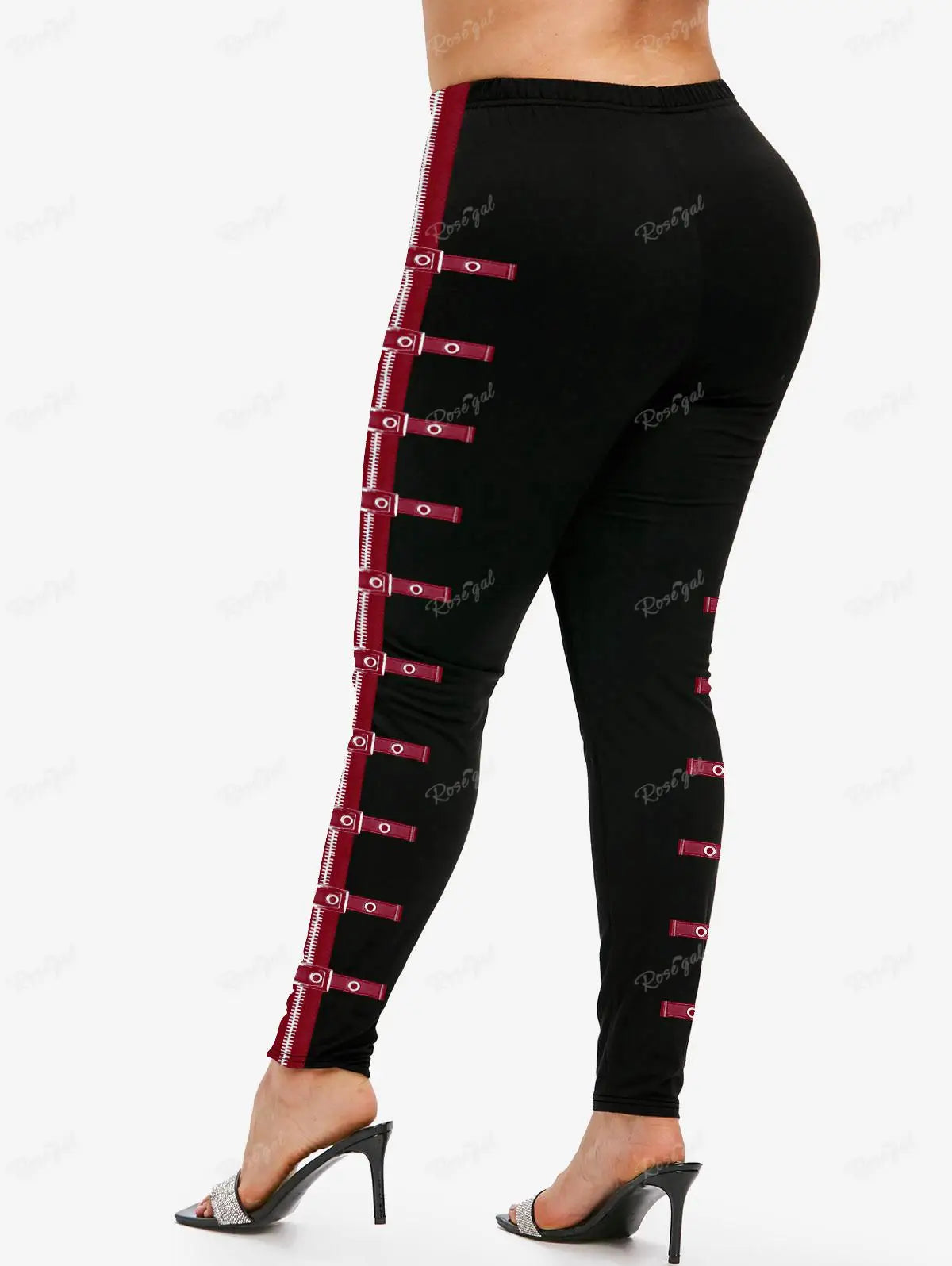 Legging Gothique Grande Taille 5XL Imprimé Boucles Zip 3D Rose Gal