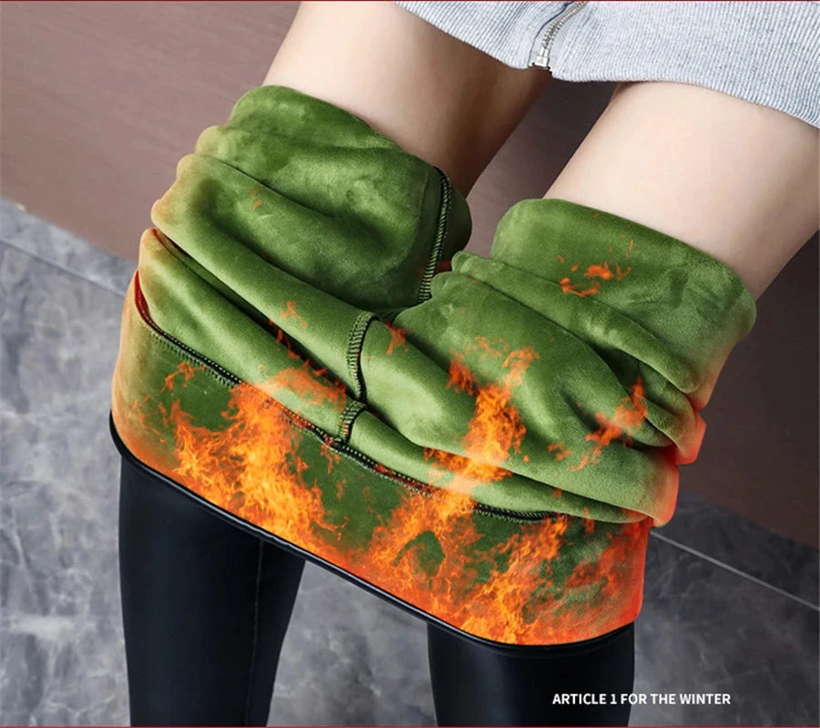 Leggings PU Cuir Doublé Polaire Noir Taille Haute