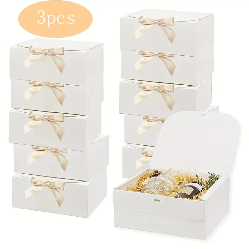 Large White Cardboard Box with Bow, Set of 3 Pieces