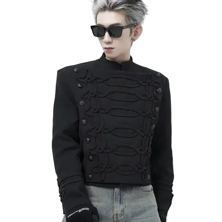 Kurze Polyesterjacke mit Stehkragen, Schwarz