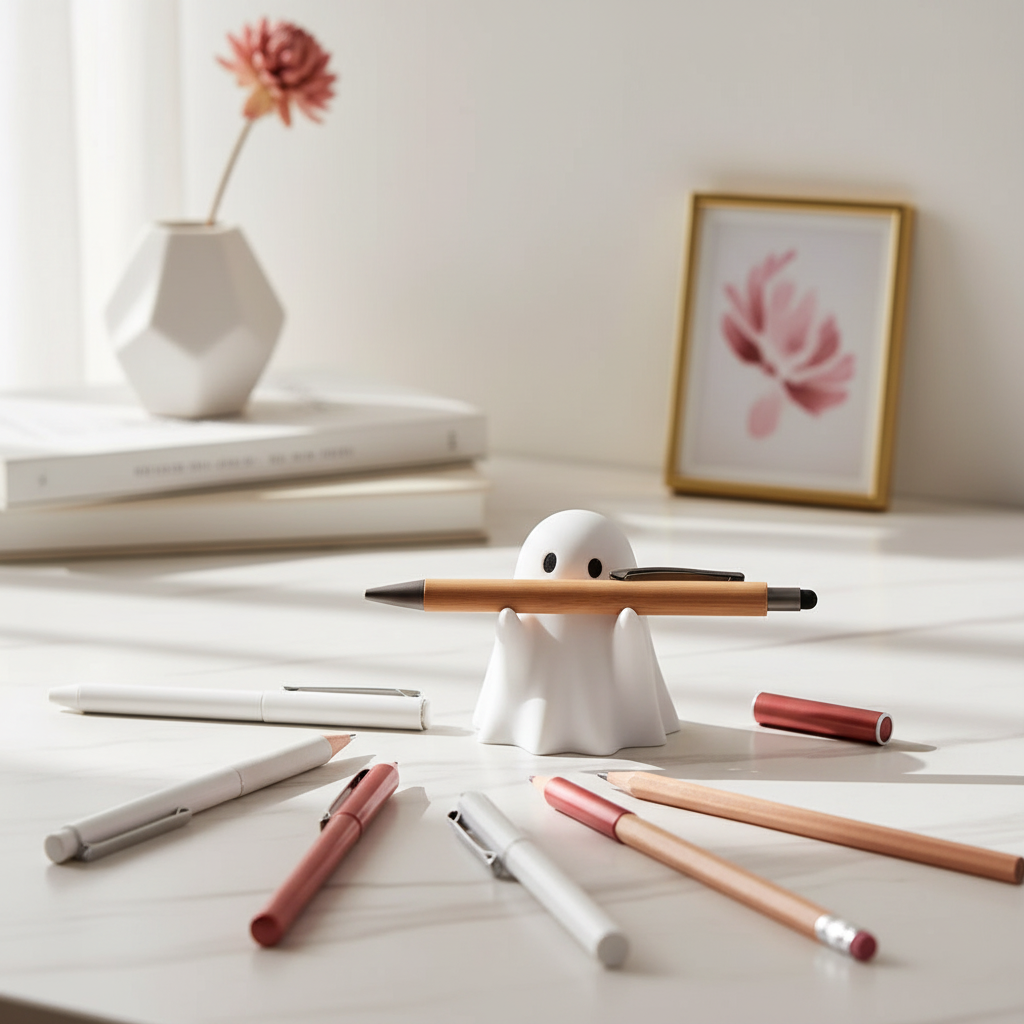 Ghost Pencil Holder – Decorative White Desk Organizer
