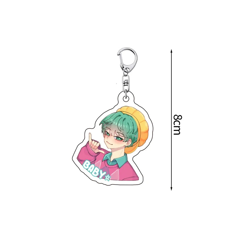 K-Pop-Schlüsselanhänger mit bunten Perlen und runder Bildplatte