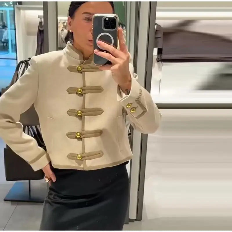 Nonen Veste Pilote Femme Polyester Marron Fermeture Éclair Revers Ample